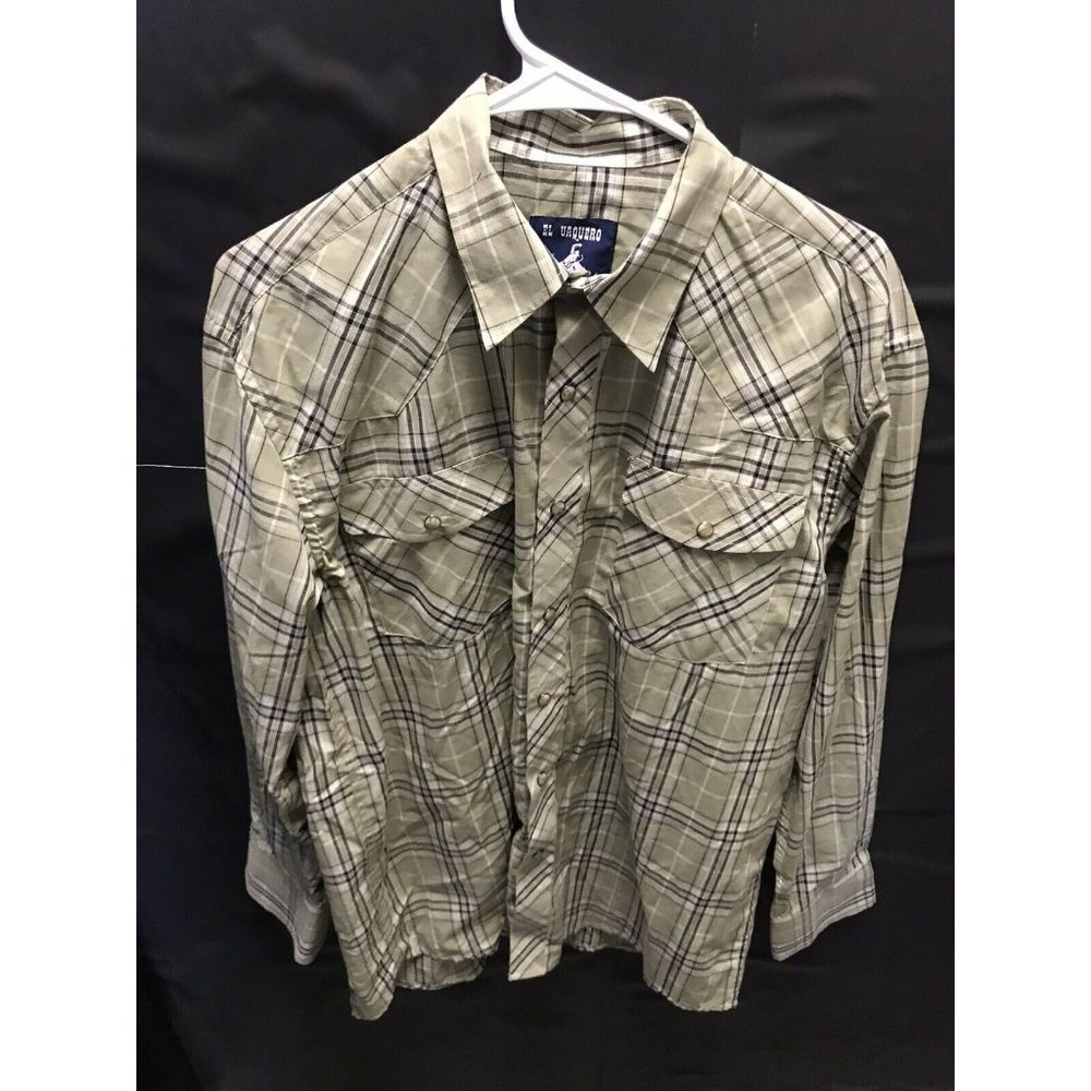 El Vaquero Men's Size L Pearl Snap Western Shirt Green Checkered